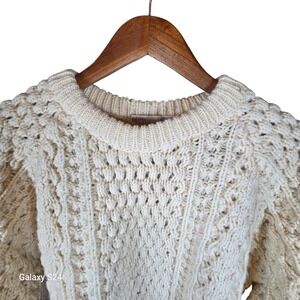 Glen‎ Columkille Wool Knit Sweater Cream Aran Cable Knit Crew Neck Ireland